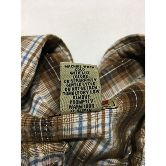 Fossil Pearl Snap Shirt L Men's Brown Plaid L/S Disco Western Cowboy Chest 47" - Picture 9 of 9
